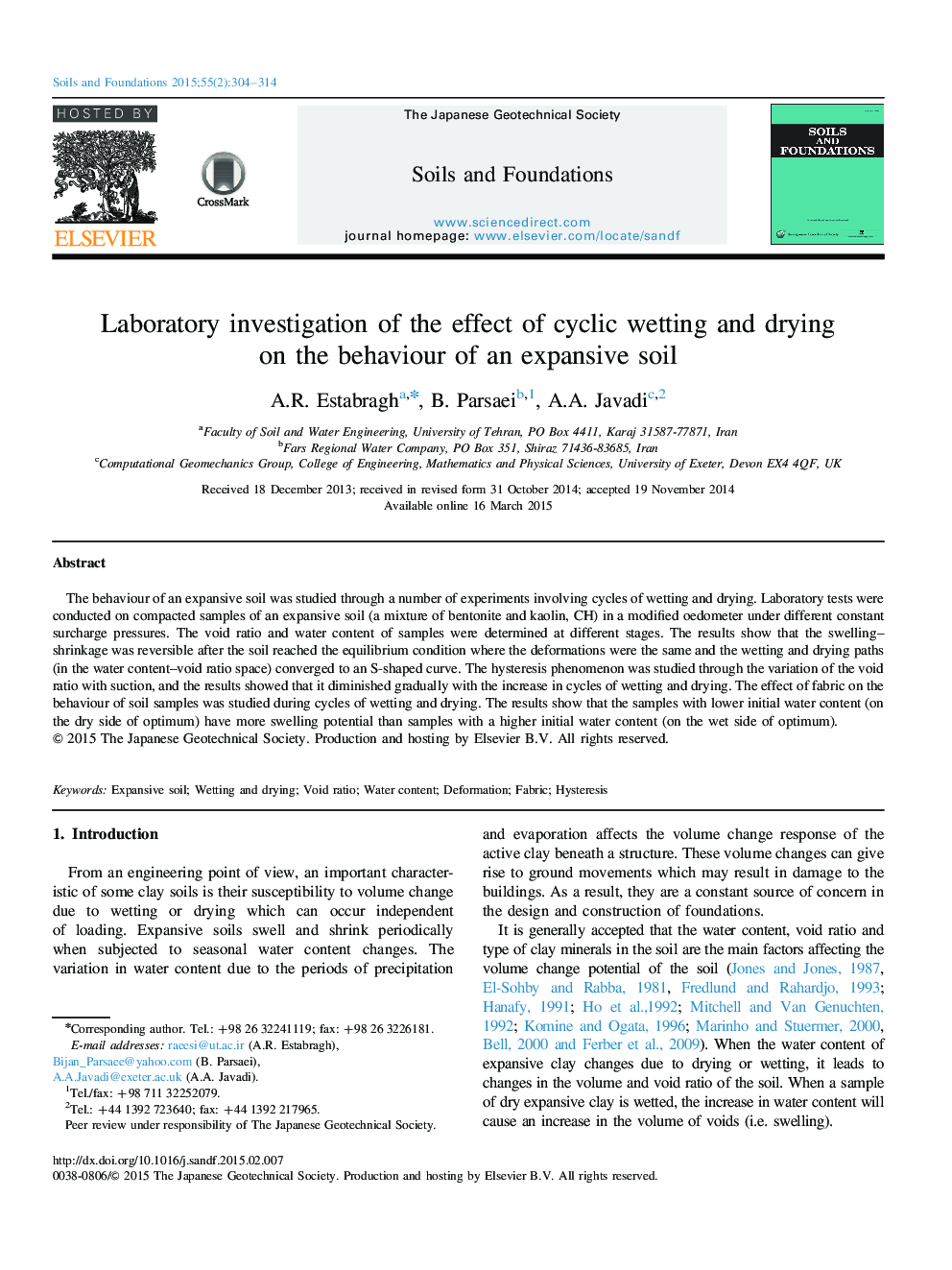 Laboratory investigation of the effect of cyclic wetting and drying on the behaviour of an expansive soil 