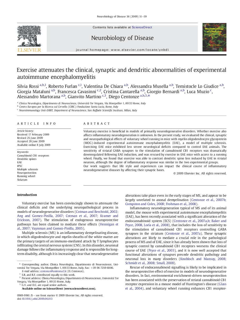 Exercise attenuates the clinical, synaptic and dendritic abnormalities of experimental autoimmune encephalomyelitis