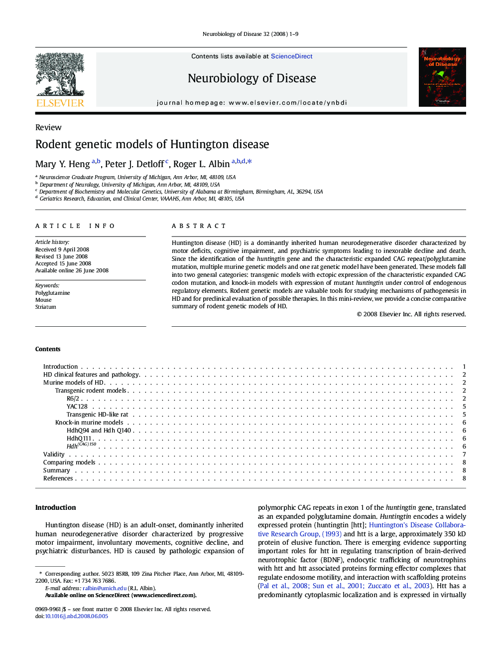 Rodent genetic models of Huntington disease