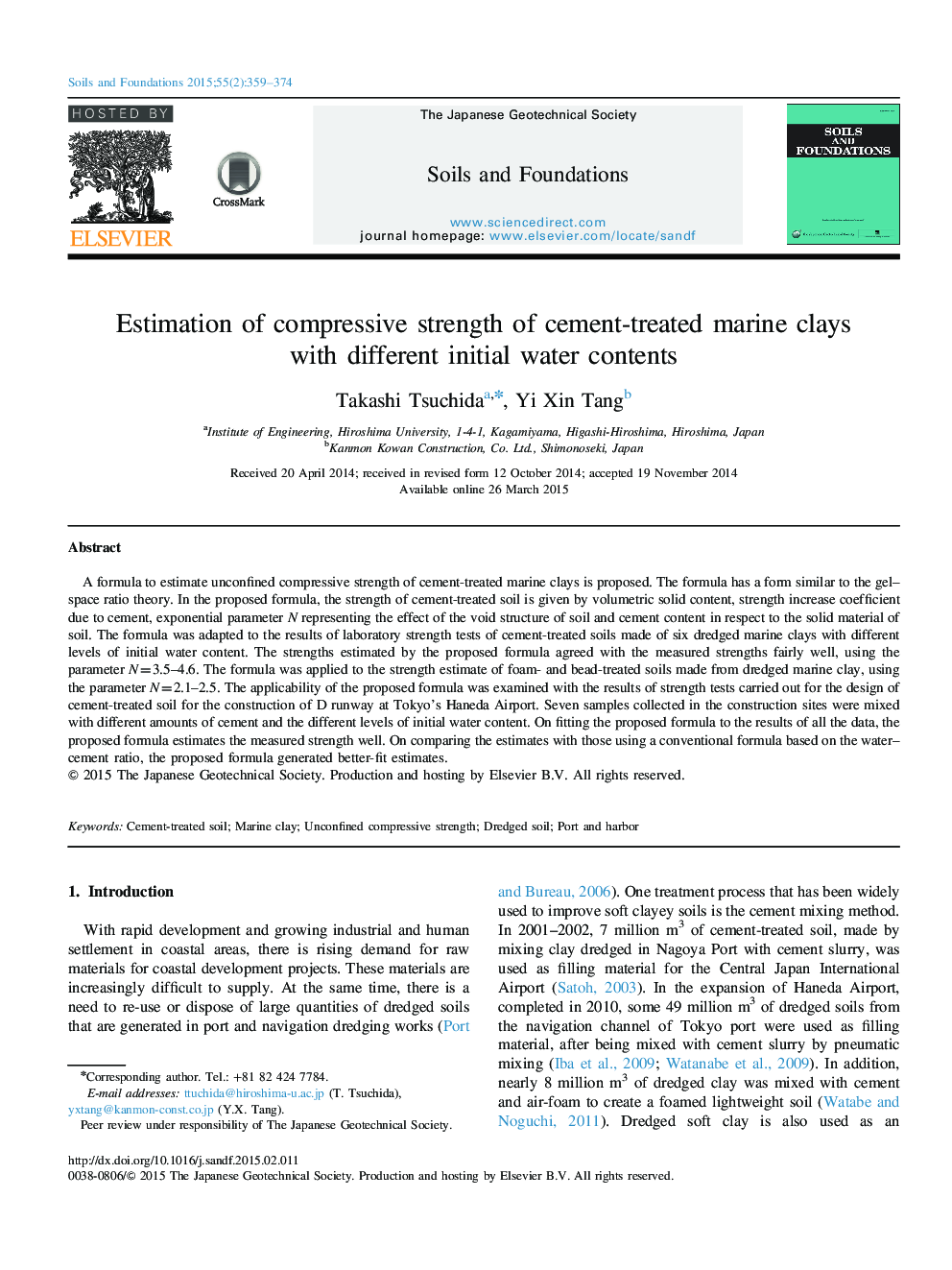 Estimation of compressive strength of cement-treated marine clays with different initial water contents 