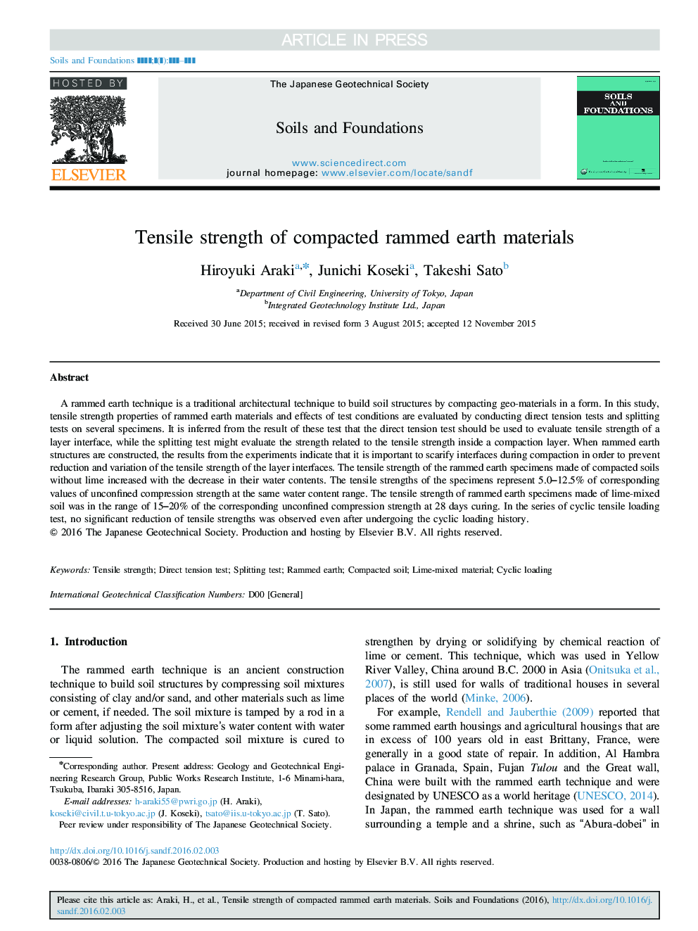 Tensile strength of compacted rammed earth materials