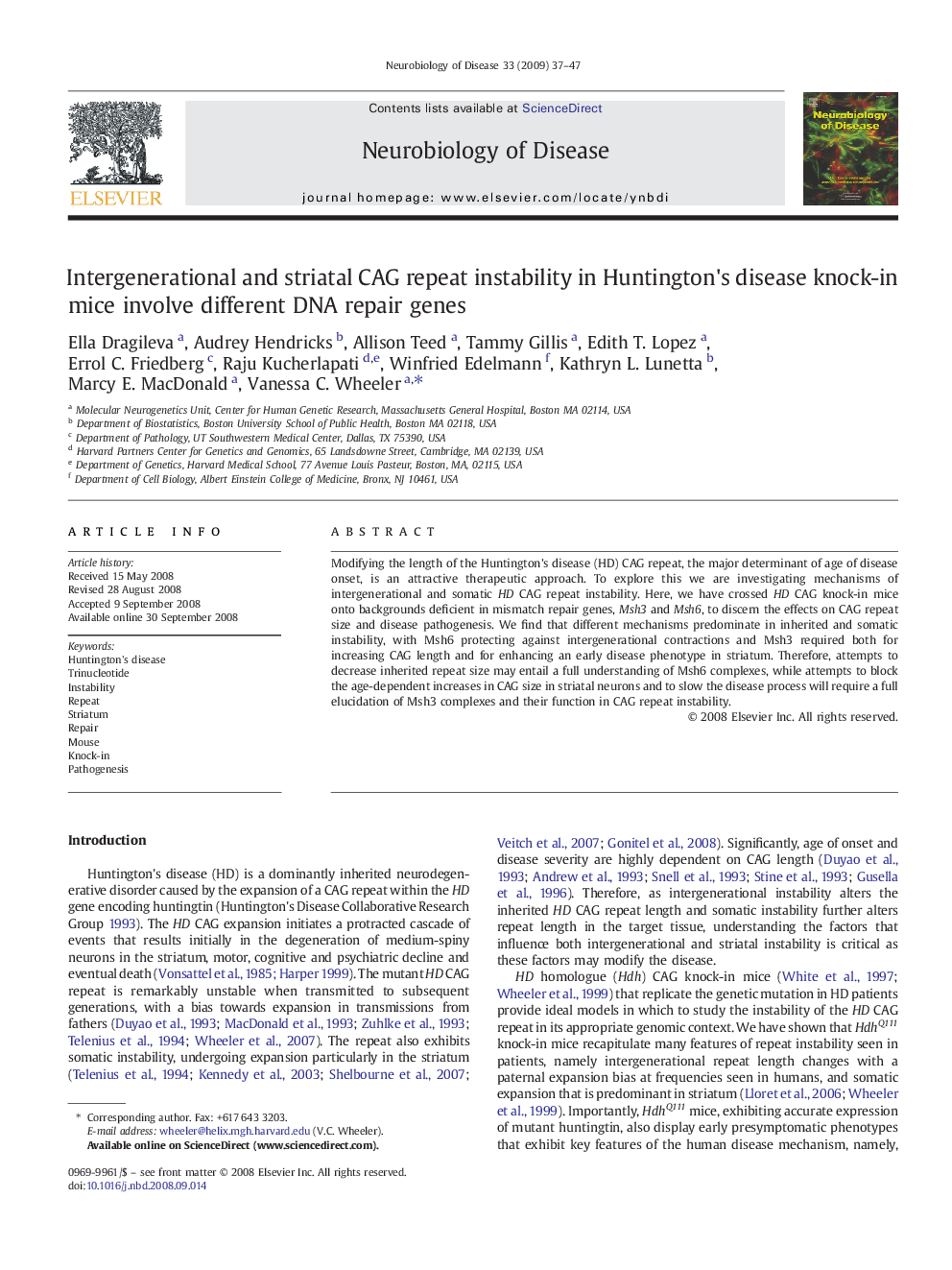 Intergenerational and striatal CAG repeat instability in Huntington's disease knock-in mice involve different DNA repair genes