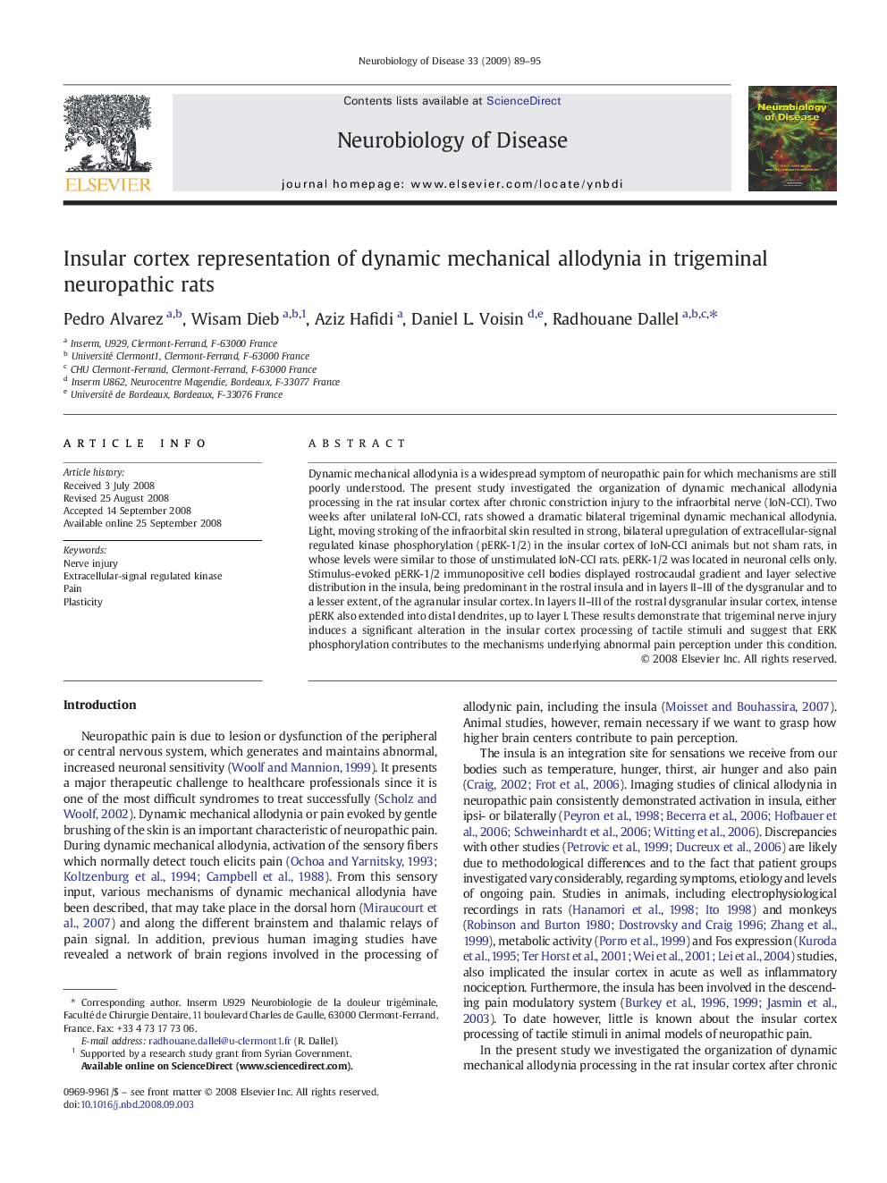 Insular cortex representation of dynamic mechanical allodynia in trigeminal neuropathic rats