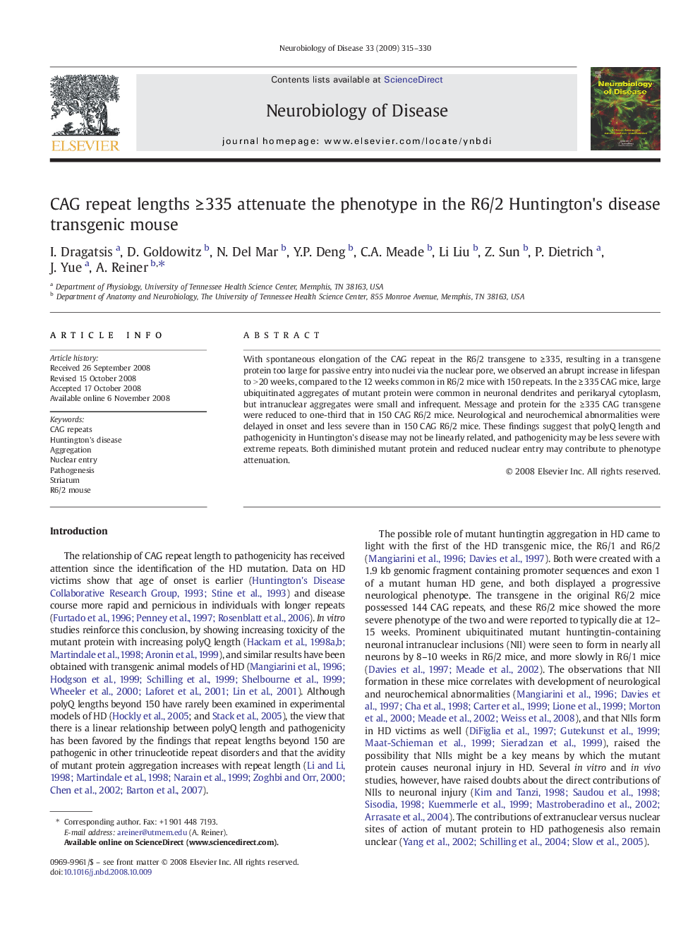 CAG repeat lengths ≥ 335 attenuate the phenotype in the R6/2 Huntington's disease transgenic mouse