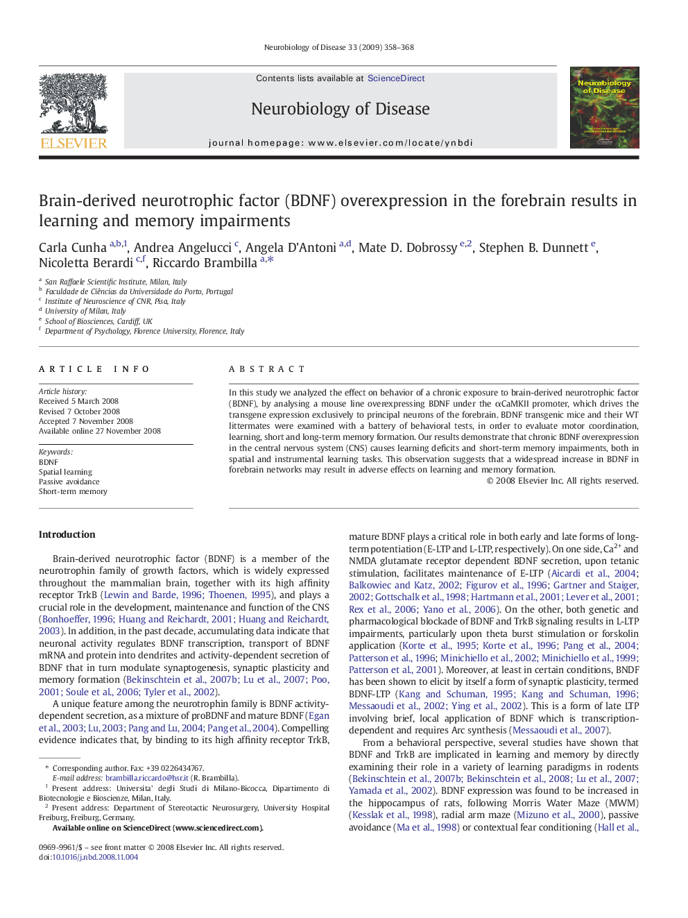 Brain-derived neurotrophic factor (BDNF) overexpression in the forebrain results in learning and memory impairments