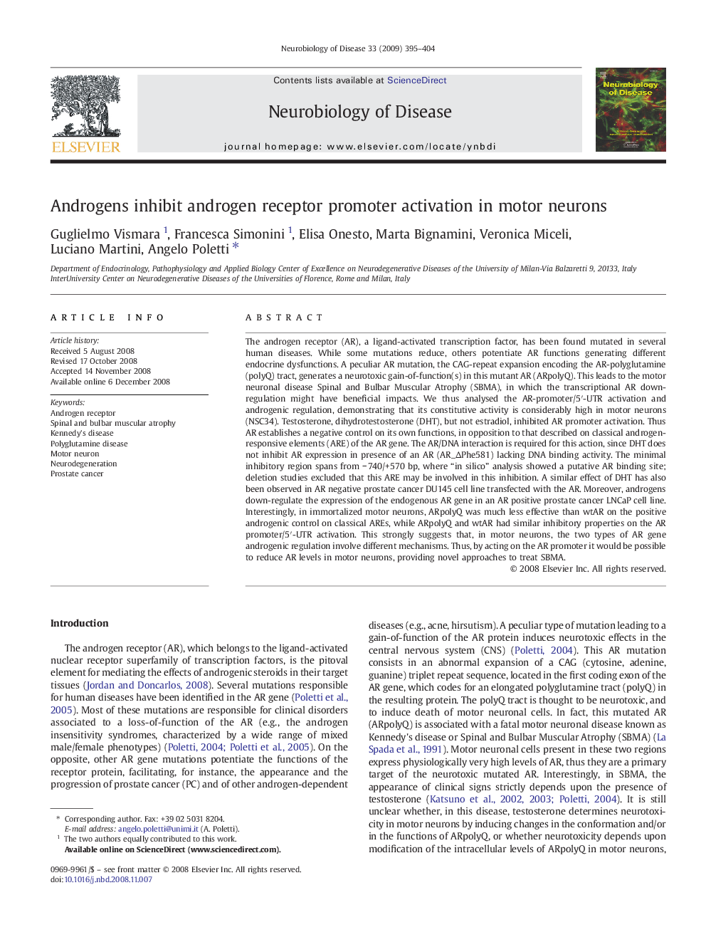 Androgens inhibit androgen receptor promoter activation in motor neurons