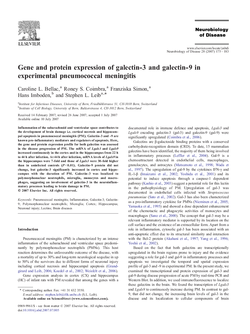 Gene and protein expression of galectin-3 and galectin-9 in experimental pneumococcal meningitis