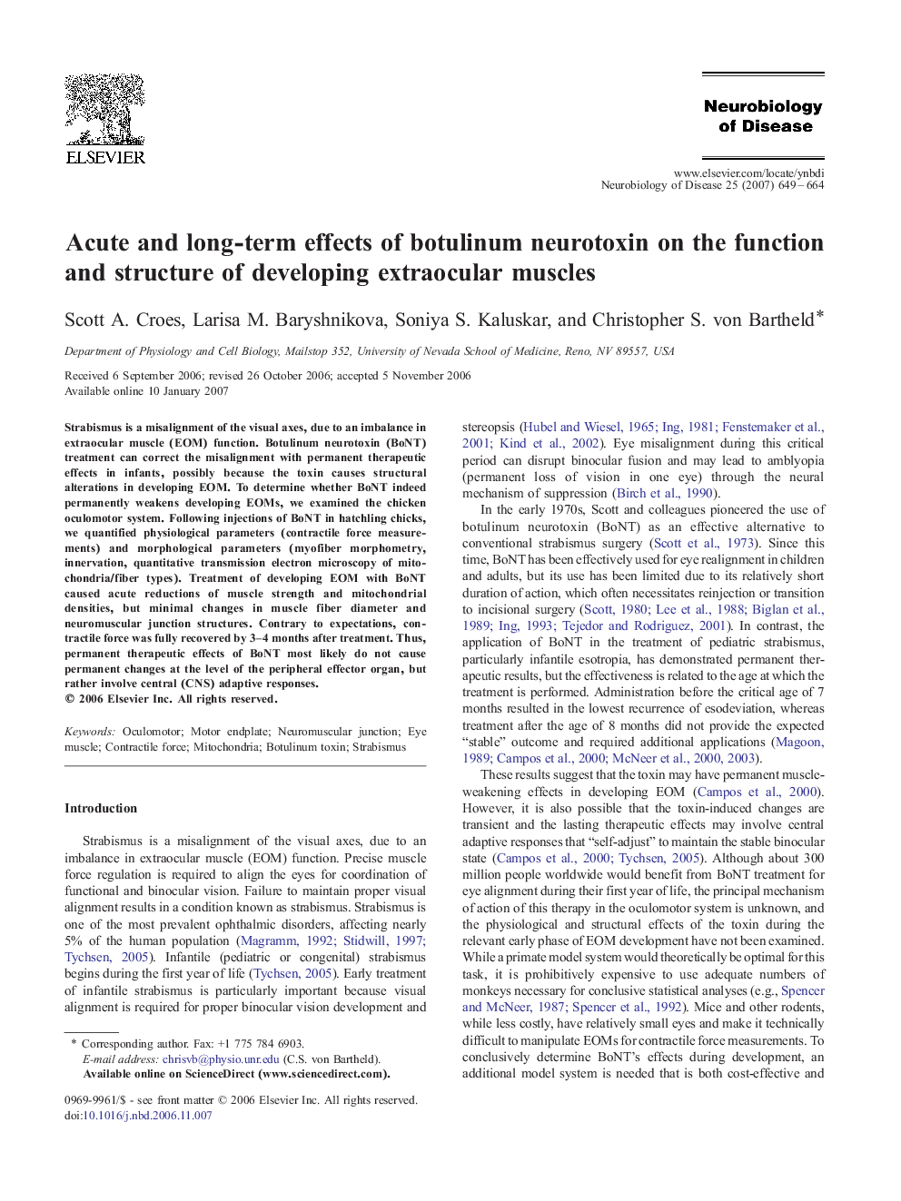 Acute and long-term effects of botulinum neurotoxin on the function and structure of developing extraocular muscles