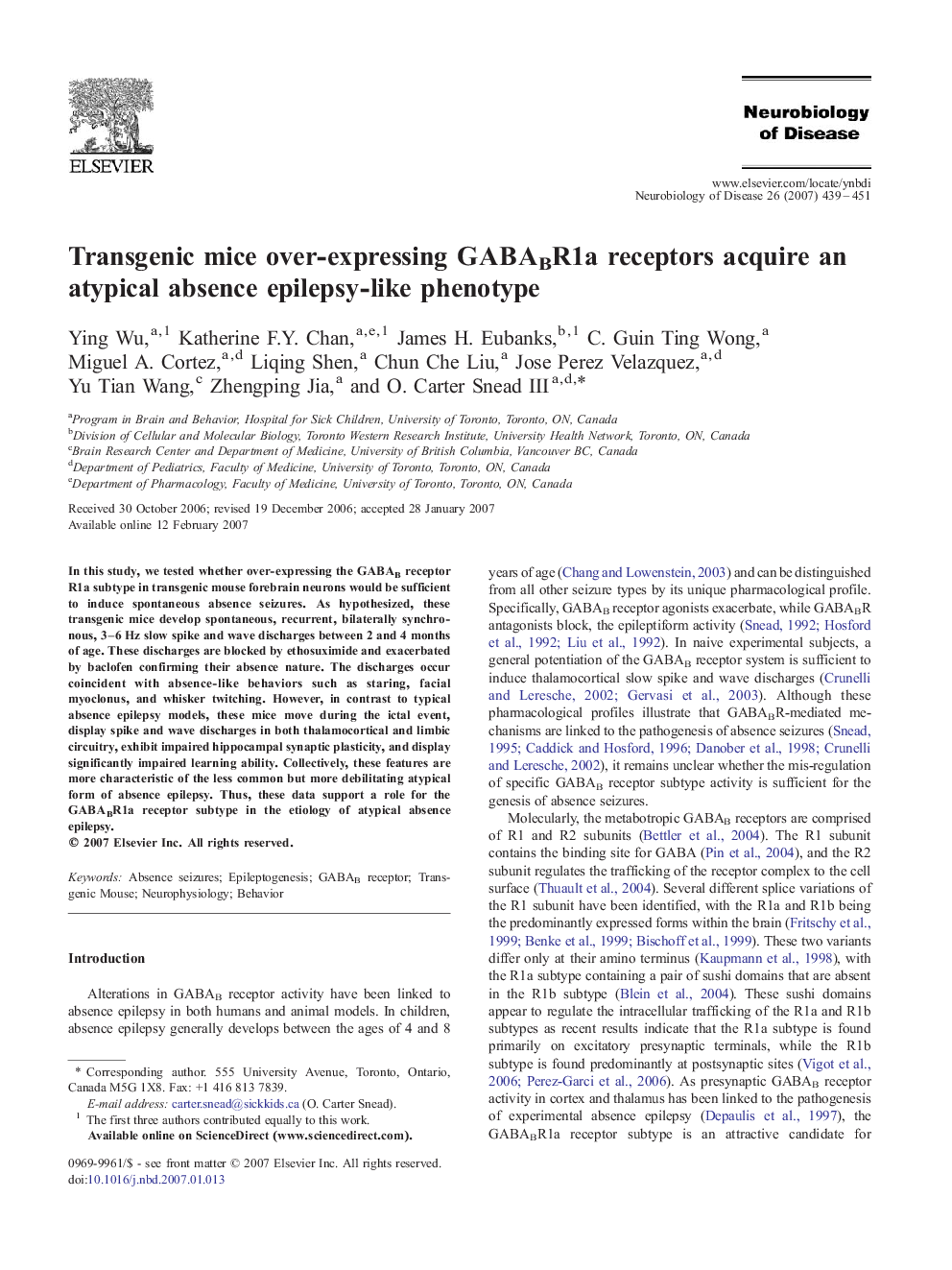 Transgenic mice over-expressing GABABR1a receptors acquire an atypical absence epilepsy-like phenotype