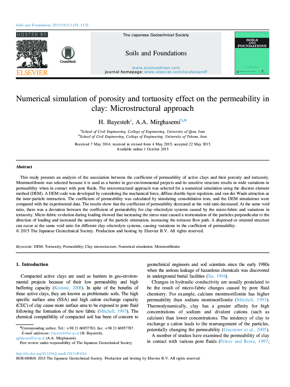 Numerical simulation of porosity and tortuosity effect on the permeability in clay: Microstructural approach