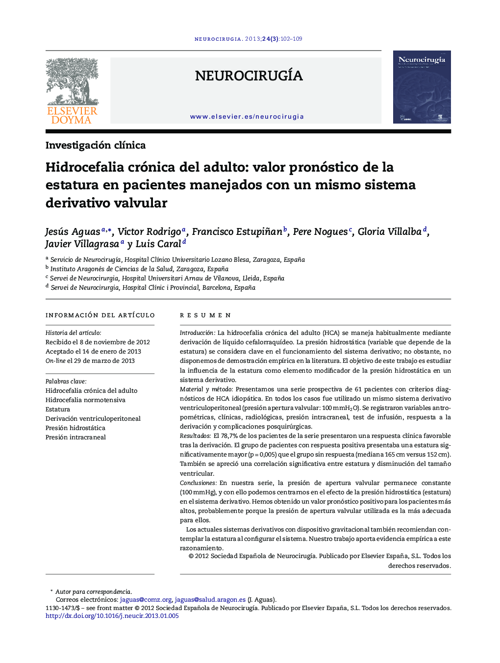 Hidrocefalia crónica del adulto: valor pronóstico de la estatura en pacientes manejados con un mismo sistema derivativo valvular