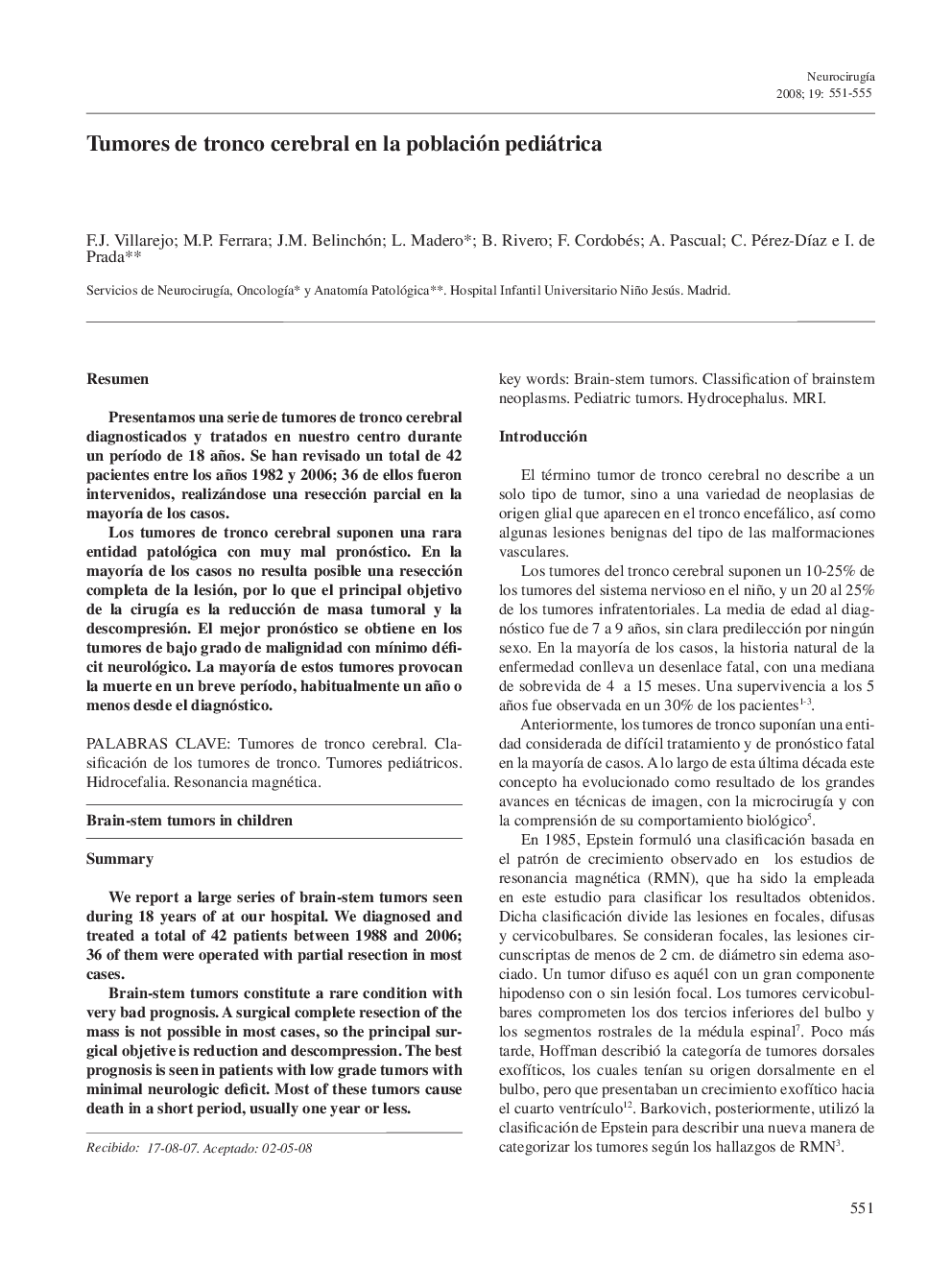 Tumores de tronco cerebral en la población pediátrica