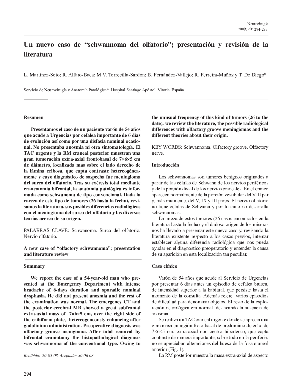 Un nuevo caso de “schwannoma del olfatorio”; presentación y revisión de la literatura