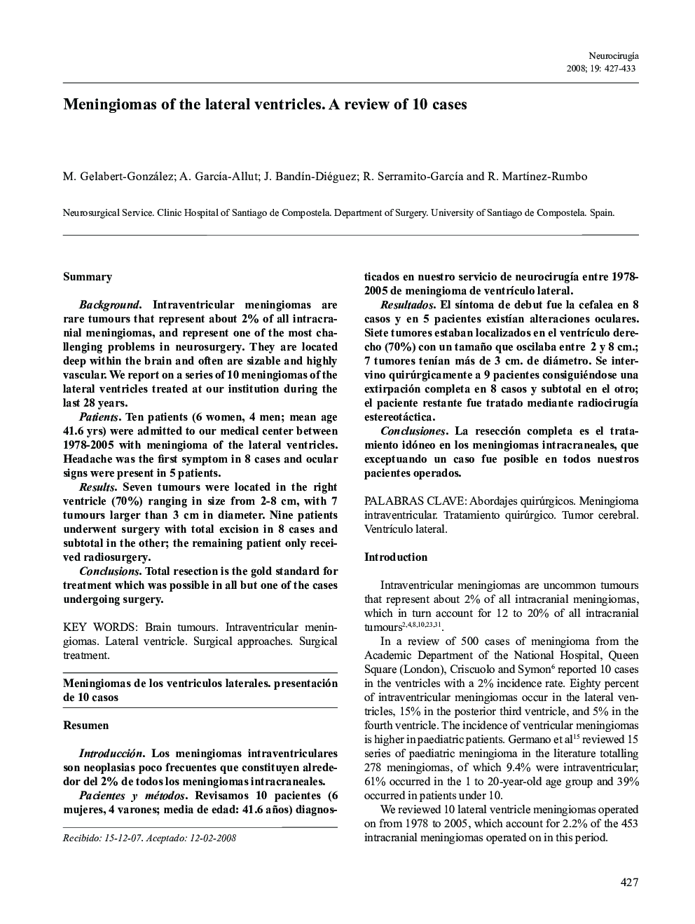 Meningiomas of the lateral ventricles. A review of 10 cases