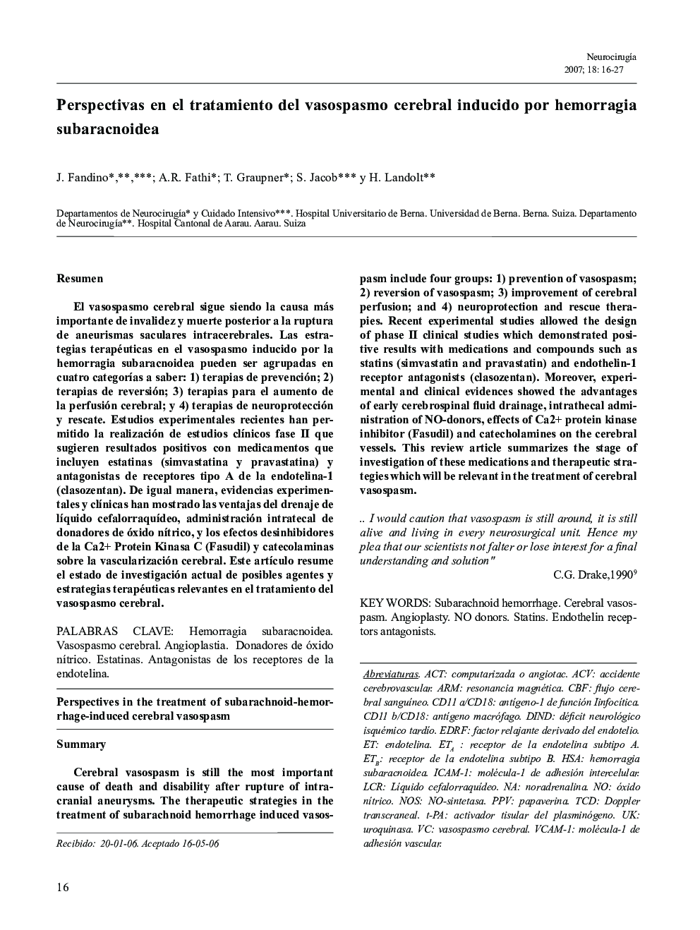 Perspectivas en el tratamiento del vasospasmo cerebral inducido por hemorragia subaracnoidea