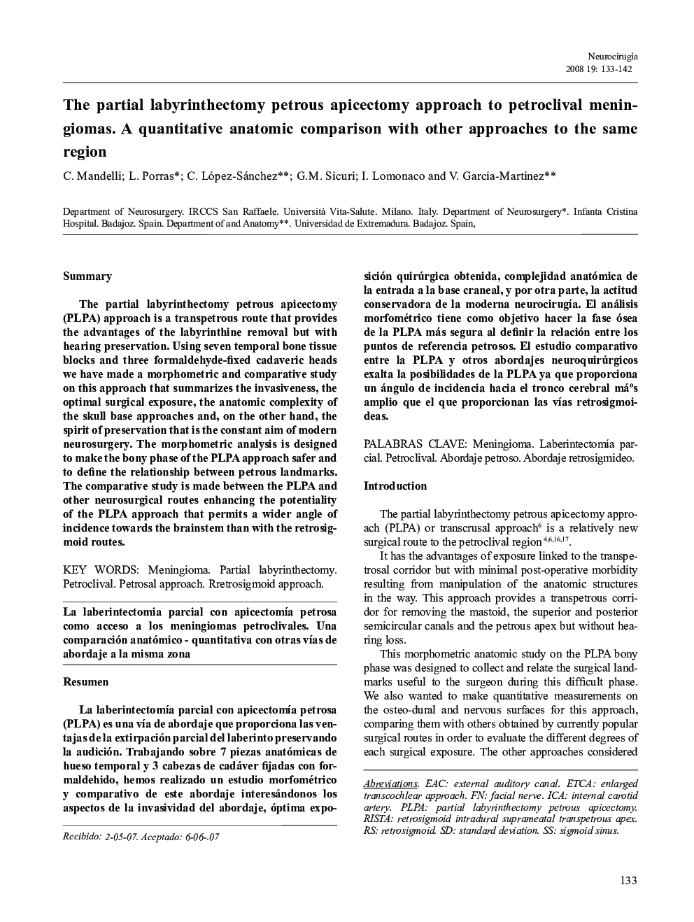 The partial labyrinthectomy petrous apicectomy approach to petroclival meningiomas. A quantitative anatomic comparison with other approaches to the same region