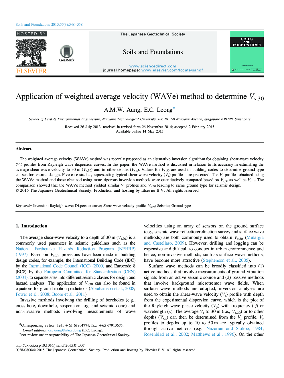 Application of weighted average velocity (WAVe) method to determine Vs,30