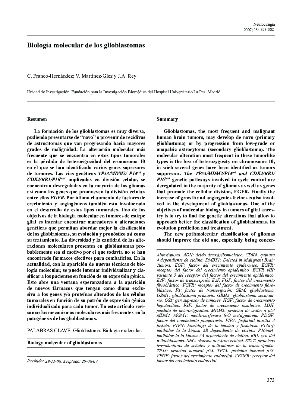 BiologÃ­a molecular de los glioblastomas