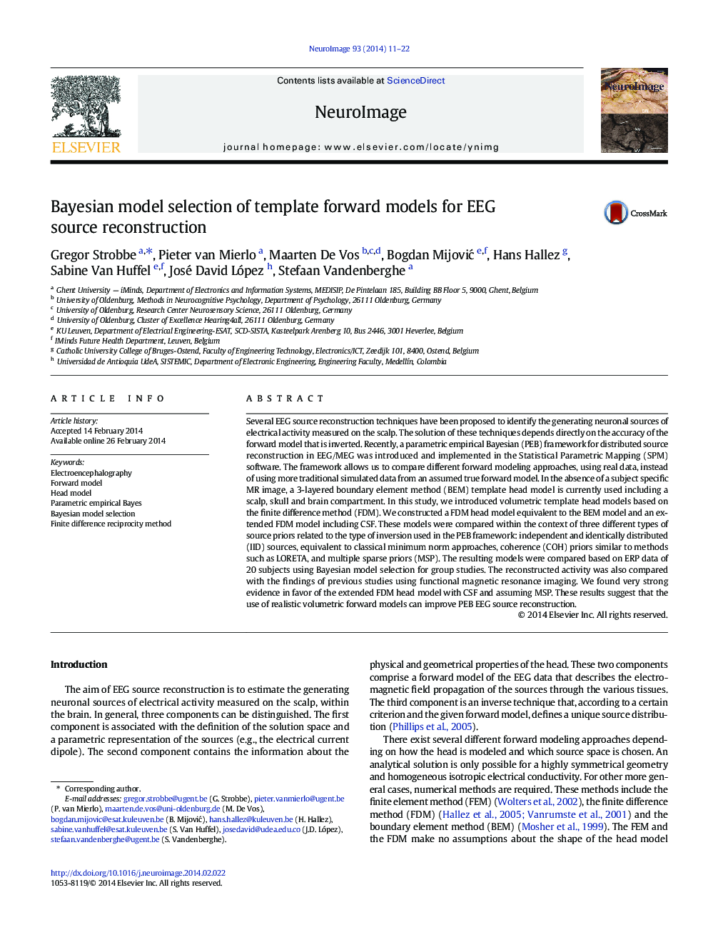 Bayesian model selection of template forward models for EEG source reconstruction