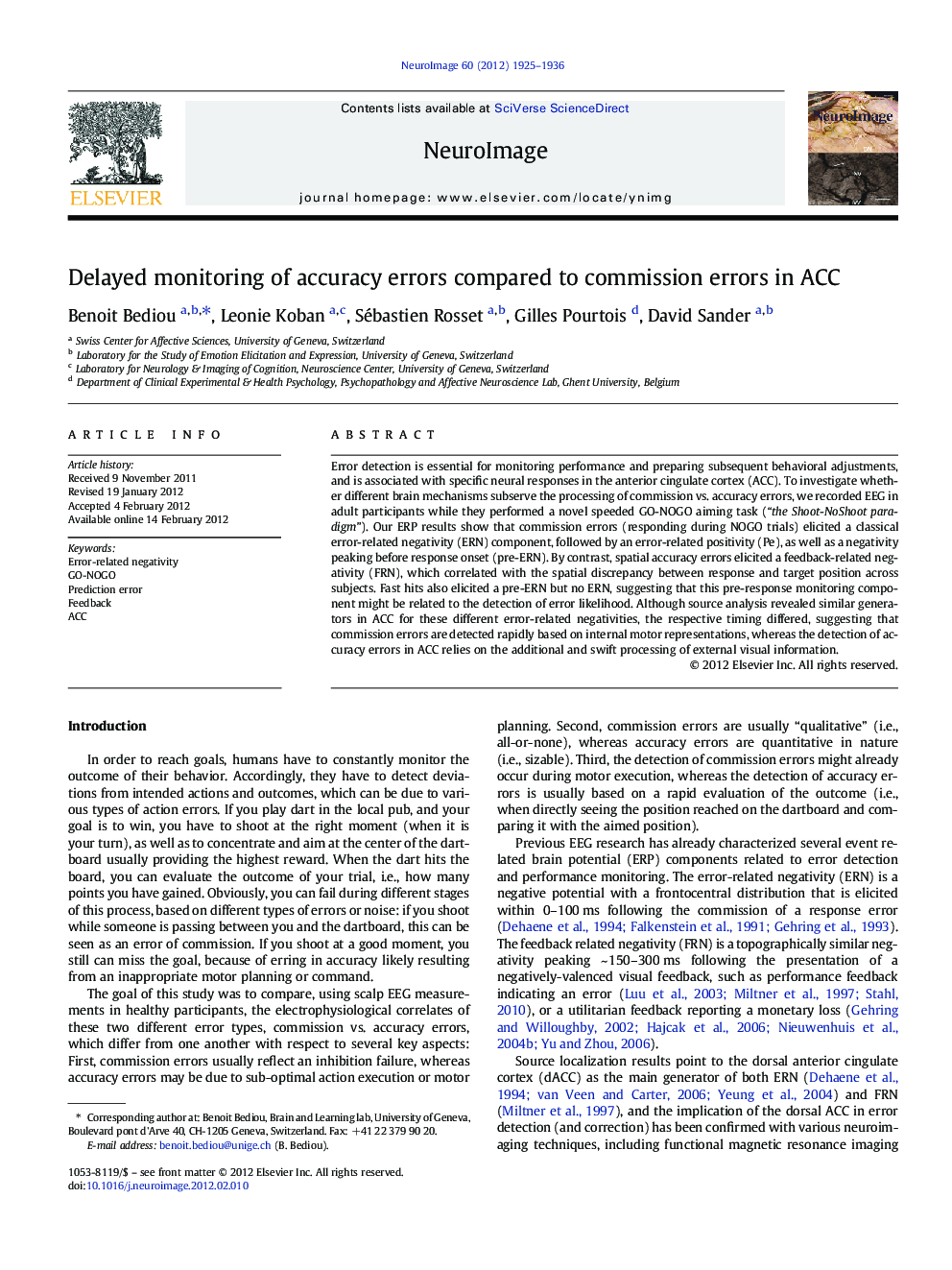 Delayed monitoring of accuracy errors compared to commission errors in ACC