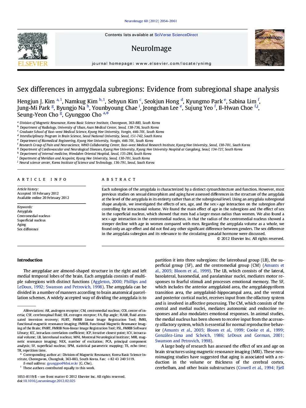 Sex differences in amygdala subregions: Evidence from subregional shape analysis