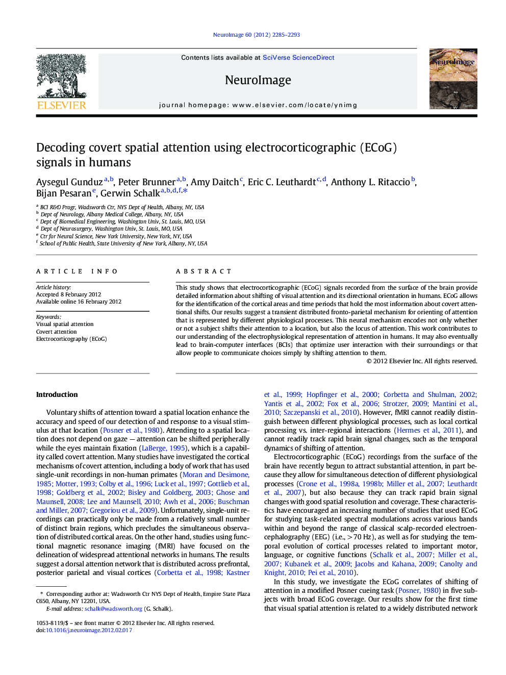 Decoding covert spatial attention using electrocorticographic (ECoG) signals in humans