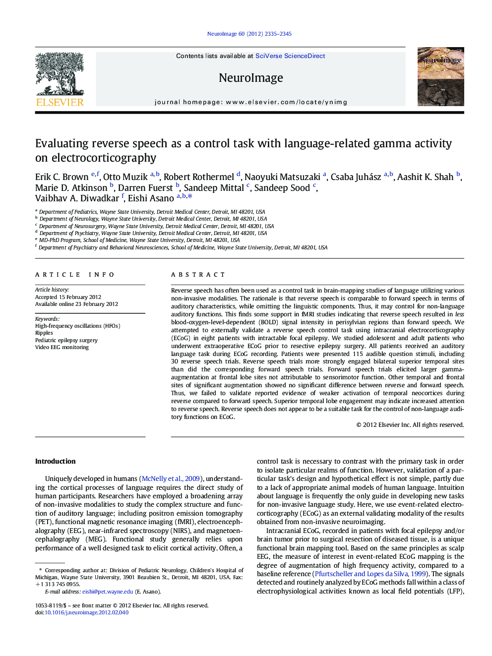 Evaluating reverse speech as a control task with language-related gamma activity on electrocorticography