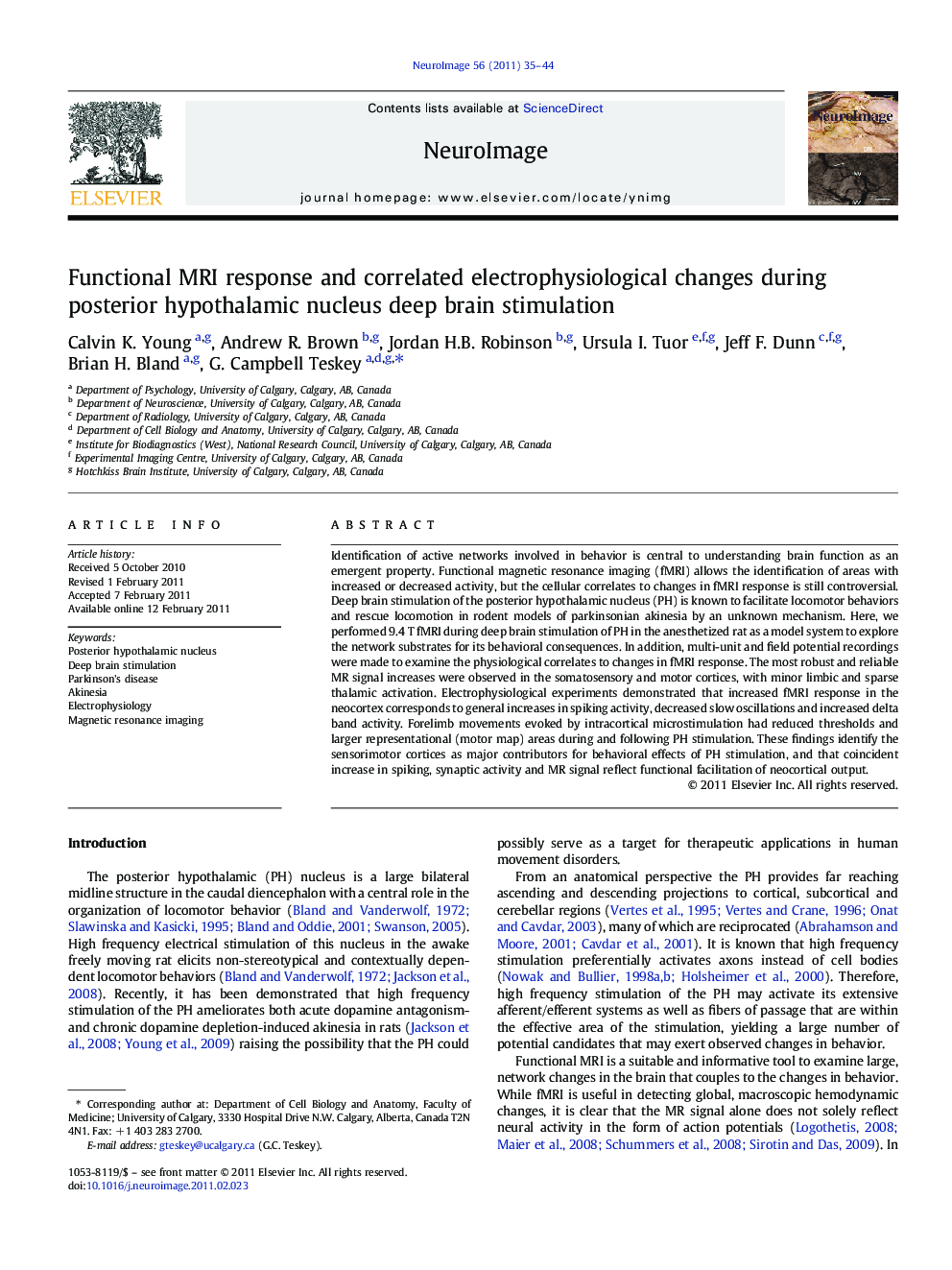 Functional MRI response and correlated electrophysiological changes during posterior hypothalamic nucleus deep brain stimulation