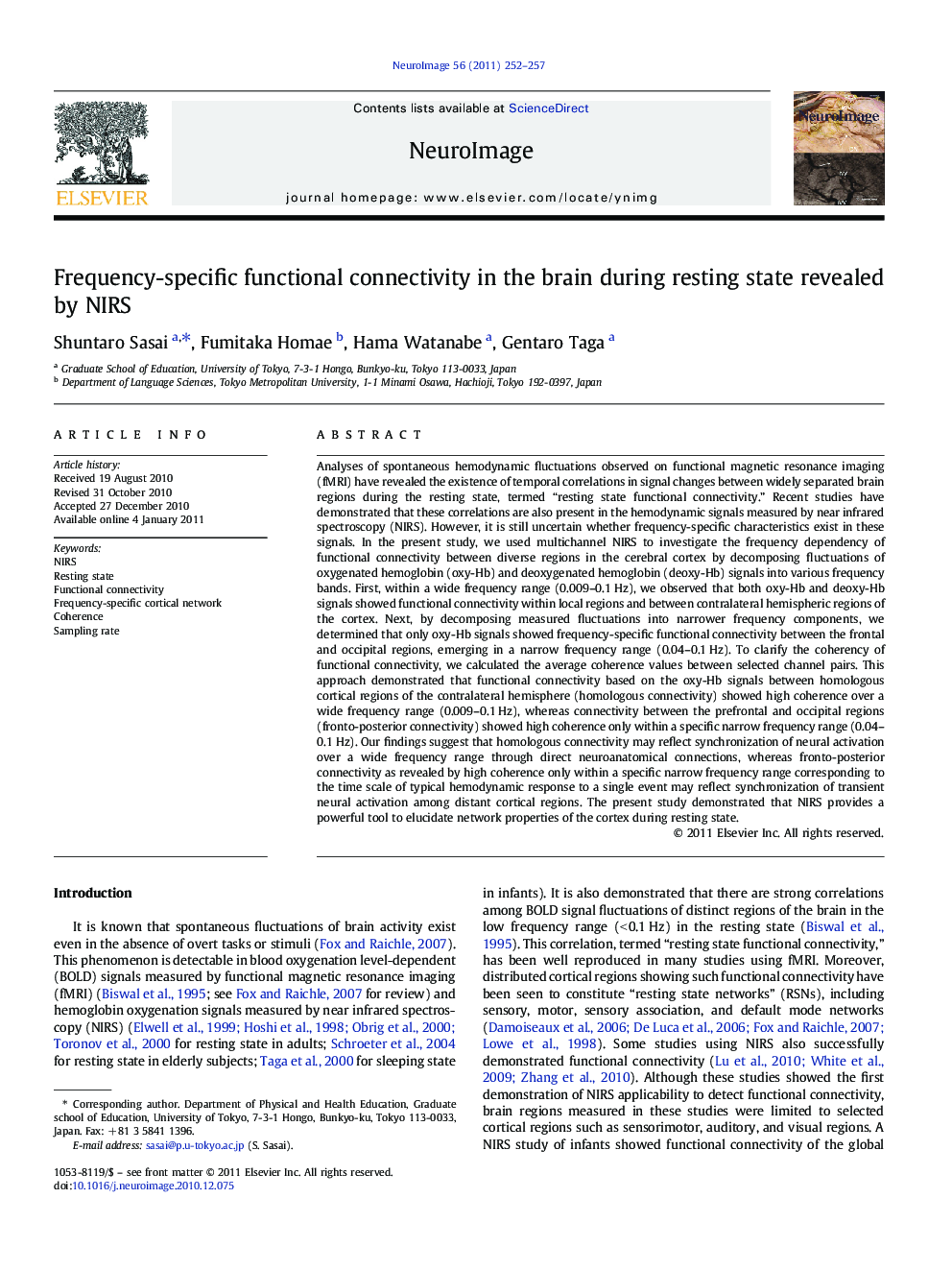 Frequency-specific functional connectivity in the brain during resting state revealed by NIRS