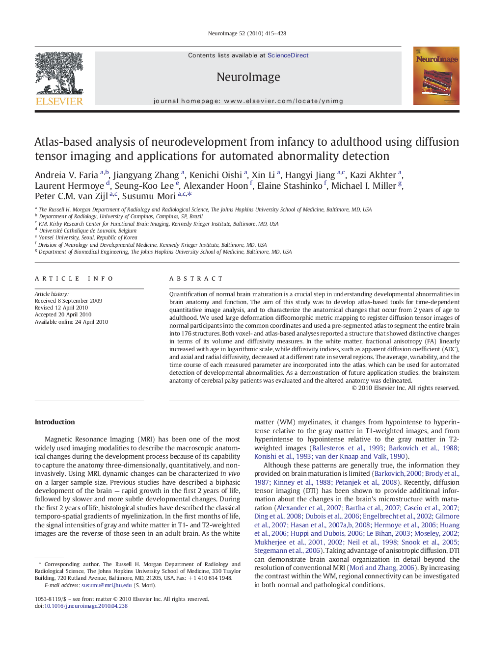 Atlas-based analysis of neurodevelopment from infancy to adulthood using diffusion tensor imaging and applications for automated abnormality detection