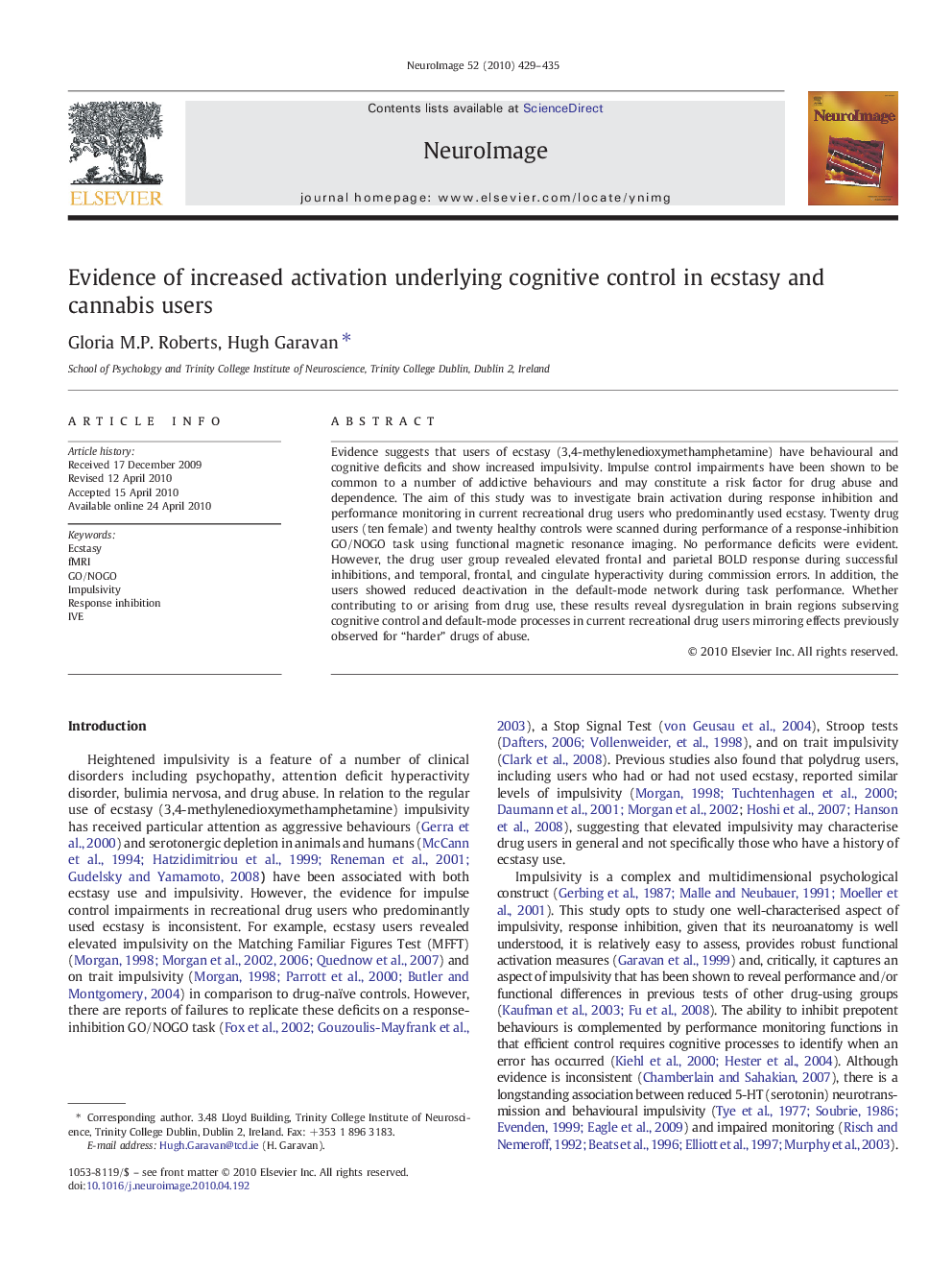 Evidence of increased activation underlying cognitive control in ecstasy and cannabis users