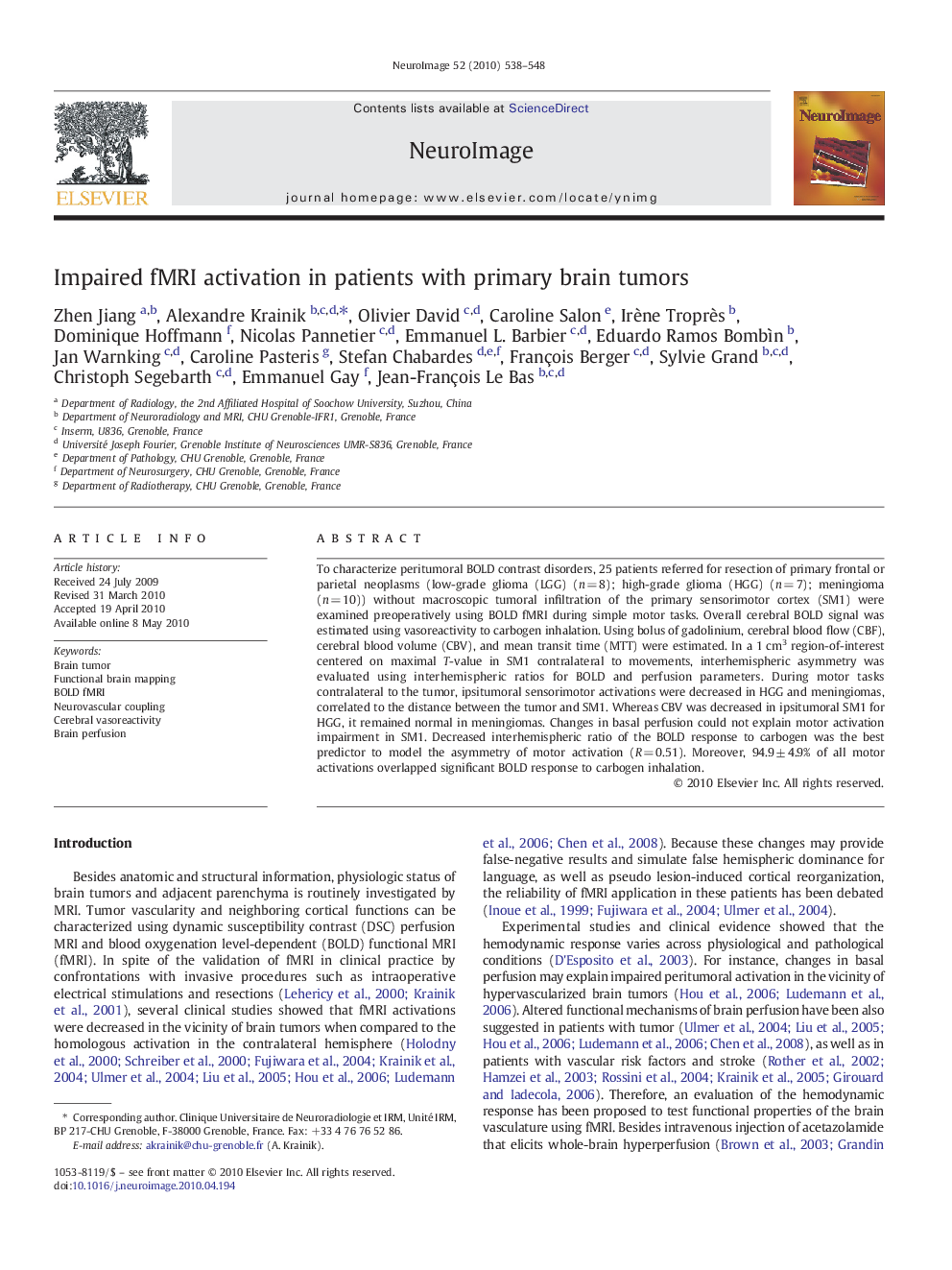 Impaired fMRI activation in patients with primary brain tumors