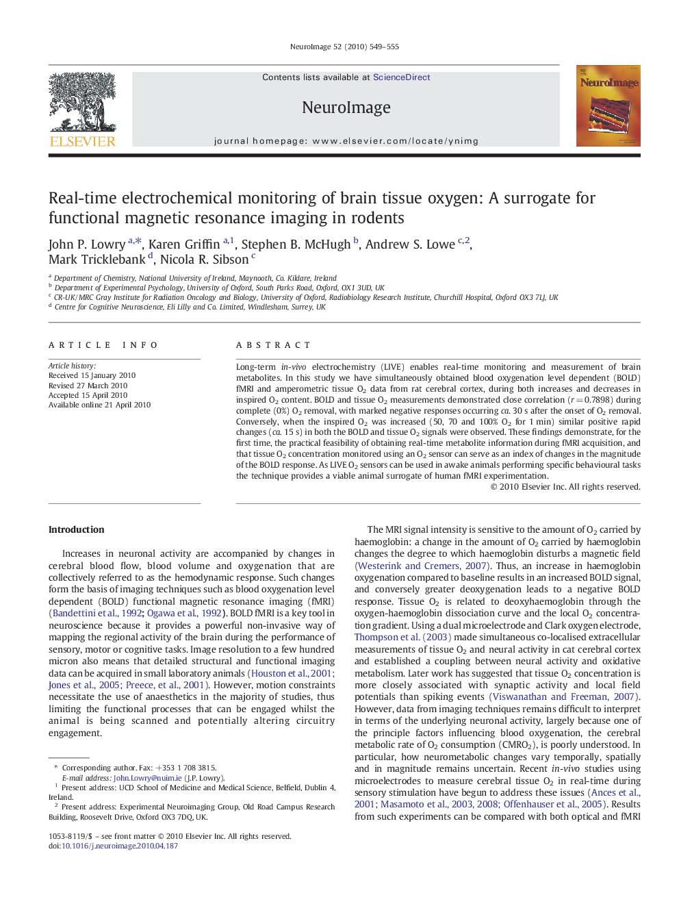 عکس صفحه اول مقاله: Real-time electrochemical monitoring of brain tissue oxygen: A surrogate for functional magnetic resonance imaging in rodents Real-time electrochemical monitoring of brain tissue oxygen: A surrogate for functional magnetic resonance imaging in rodents