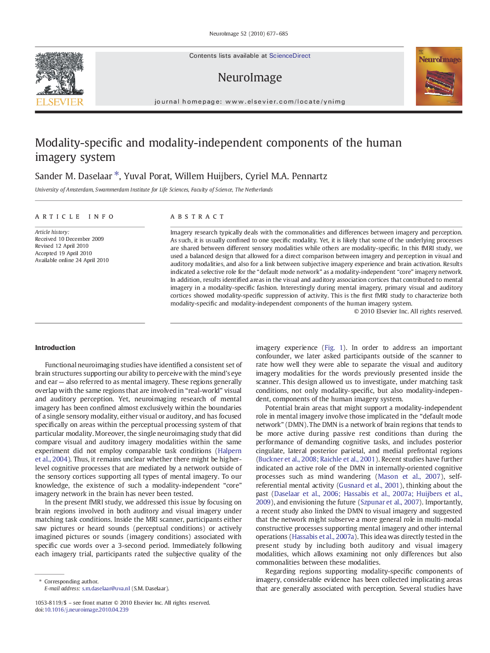 عکس صفحه اول مقاله: Modality-specific and modality-independent components of the human imagery system Modality-specific and modality-independent components of the human imagery system