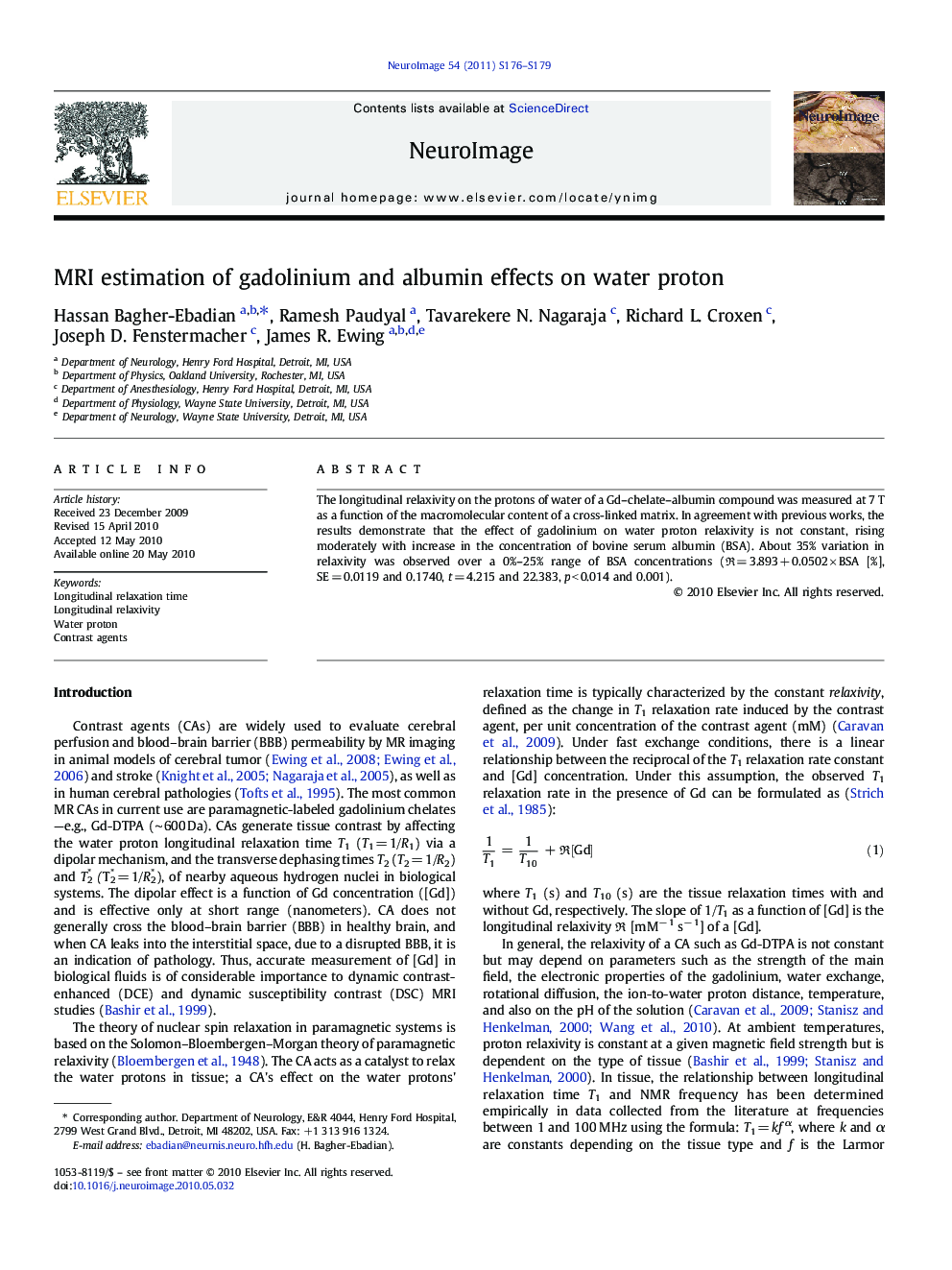 عکس صفحه اول مقاله: MRI estimation of gadolinium and albumin effects on water proton MRI estimation of gadolinium and albumin effects on water proton