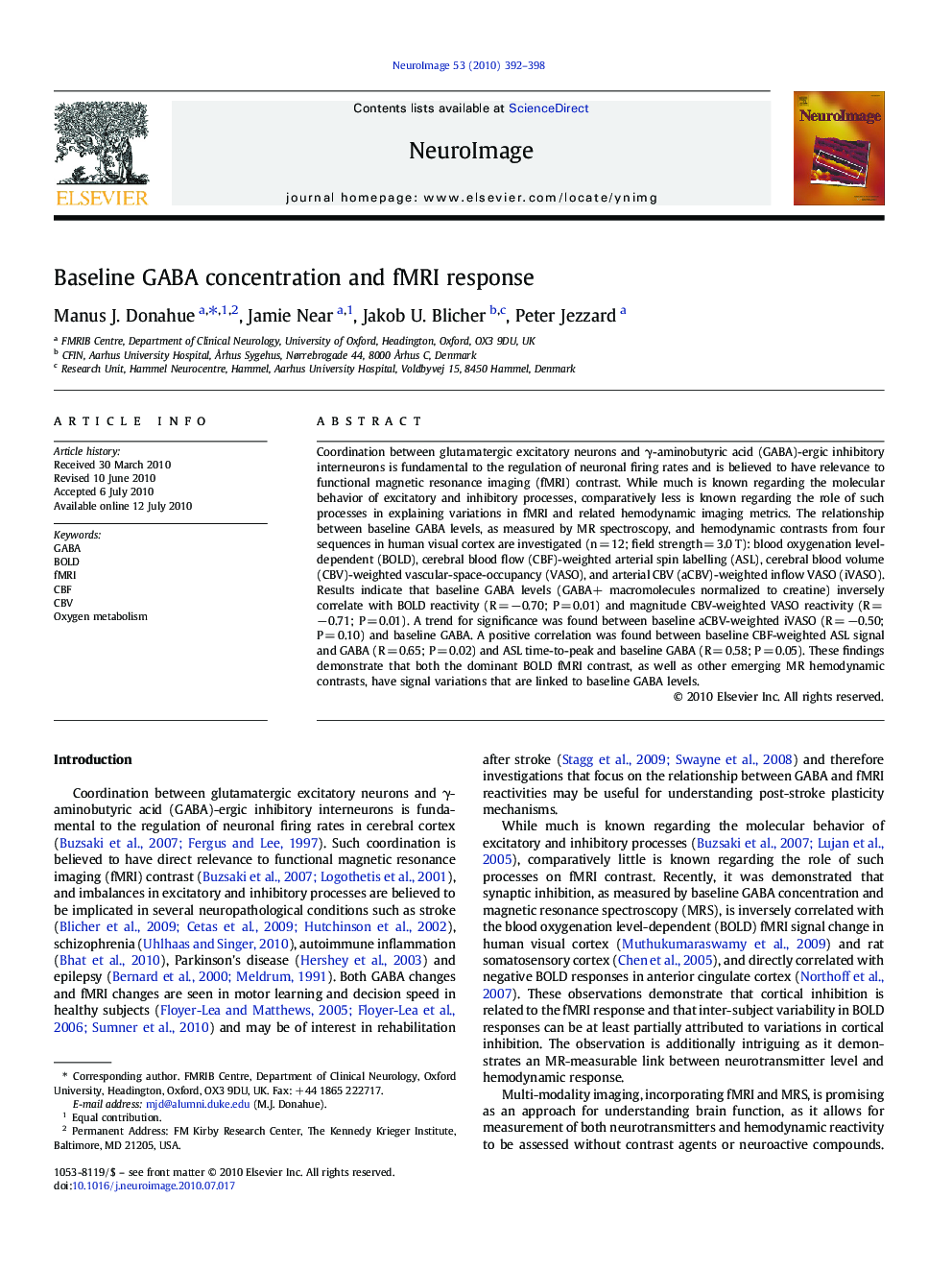 Baseline GABA concentration and fMRI response