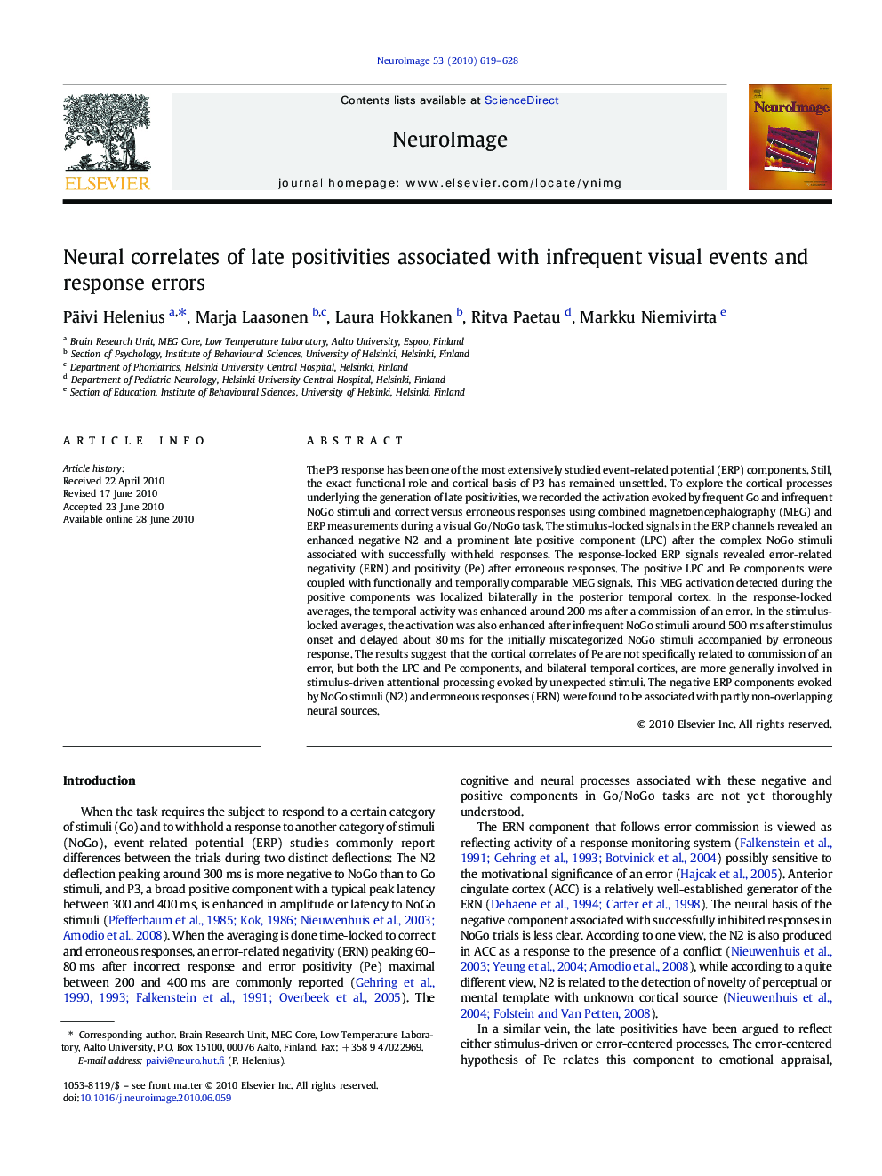 Neural correlates of late positivities associated with infrequent visual events and response errors