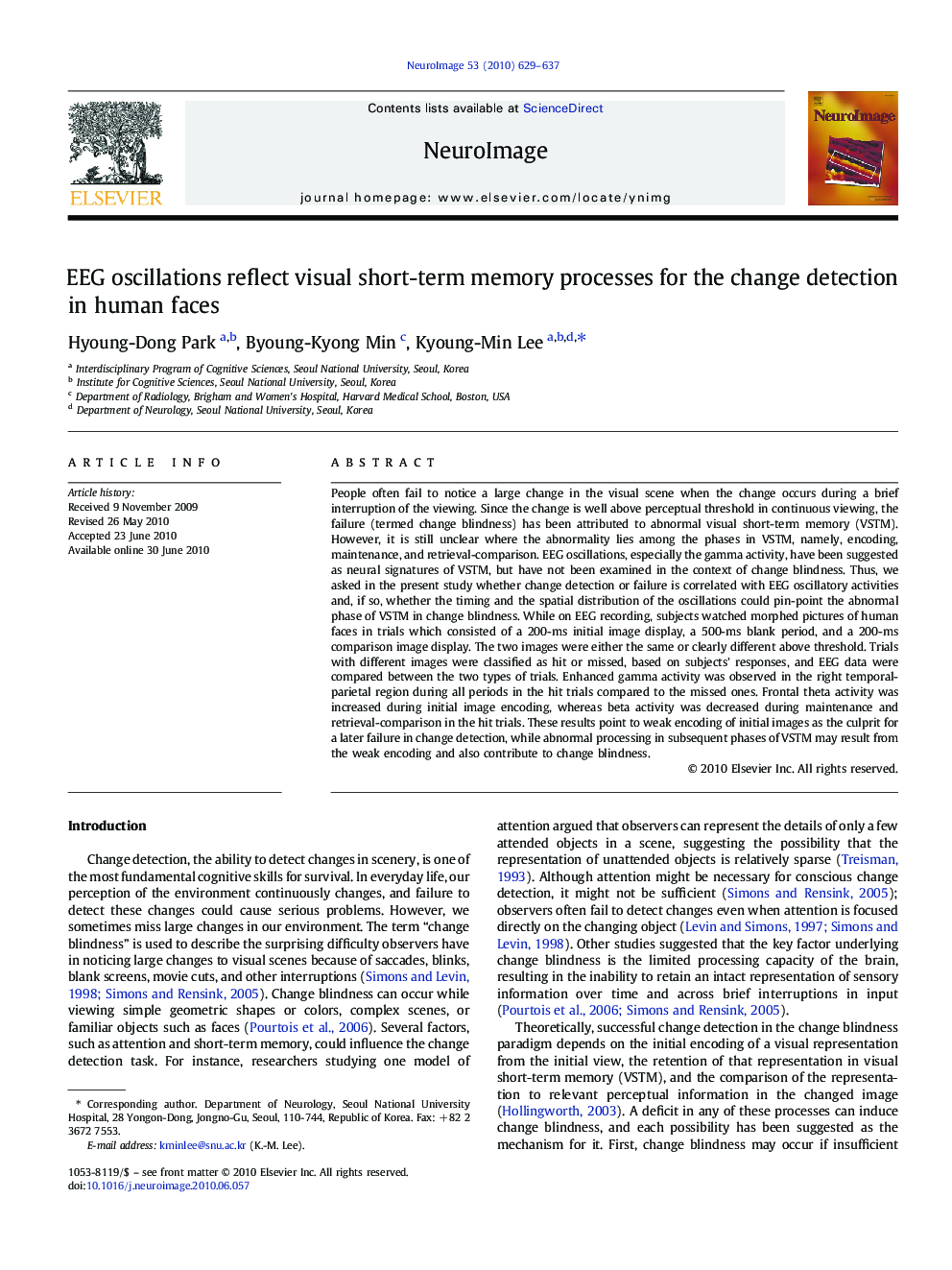 EEG oscillations reflect visual short-term memory processes for the change detection in human faces