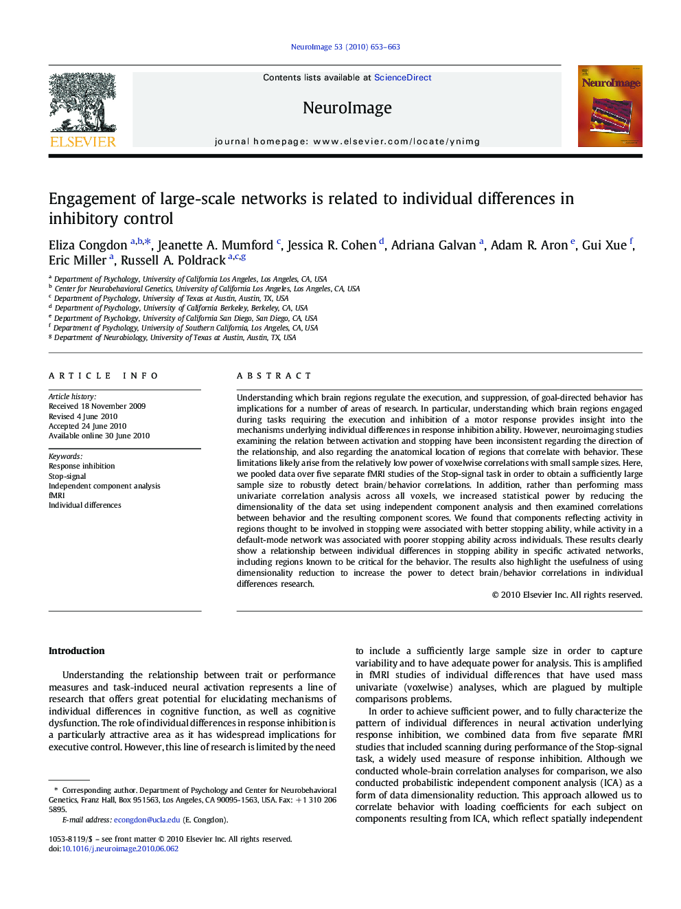 Engagement of large-scale networks is related to individual differences in inhibitory control