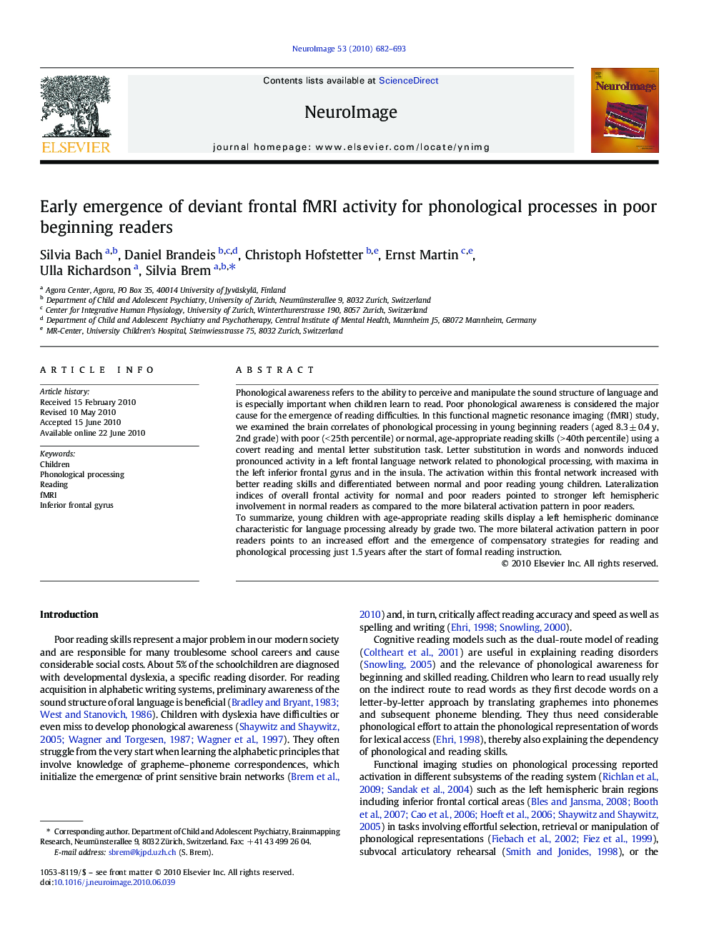 Early emergence of deviant frontal fMRI activity for phonological processes in poor beginning readers