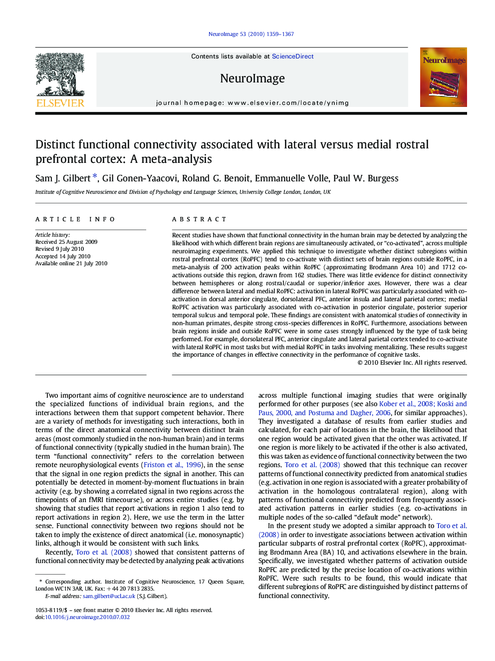 Distinct functional connectivity associated with lateral versus medial rostral prefrontal cortex: A meta-analysis