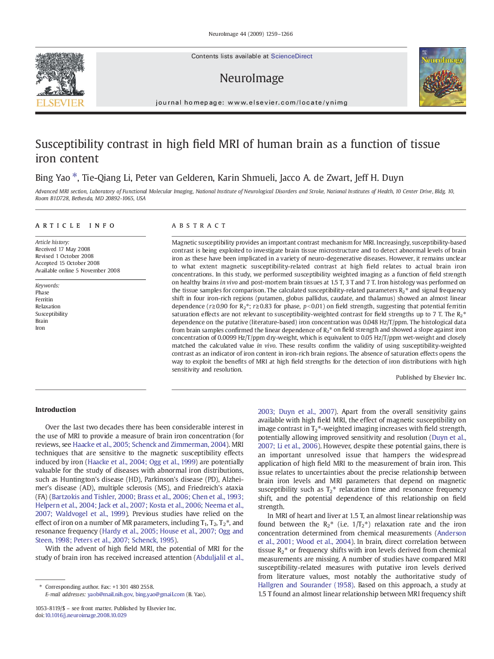 Susceptibility contrast in high field MRI of human brain as a function of tissue iron content