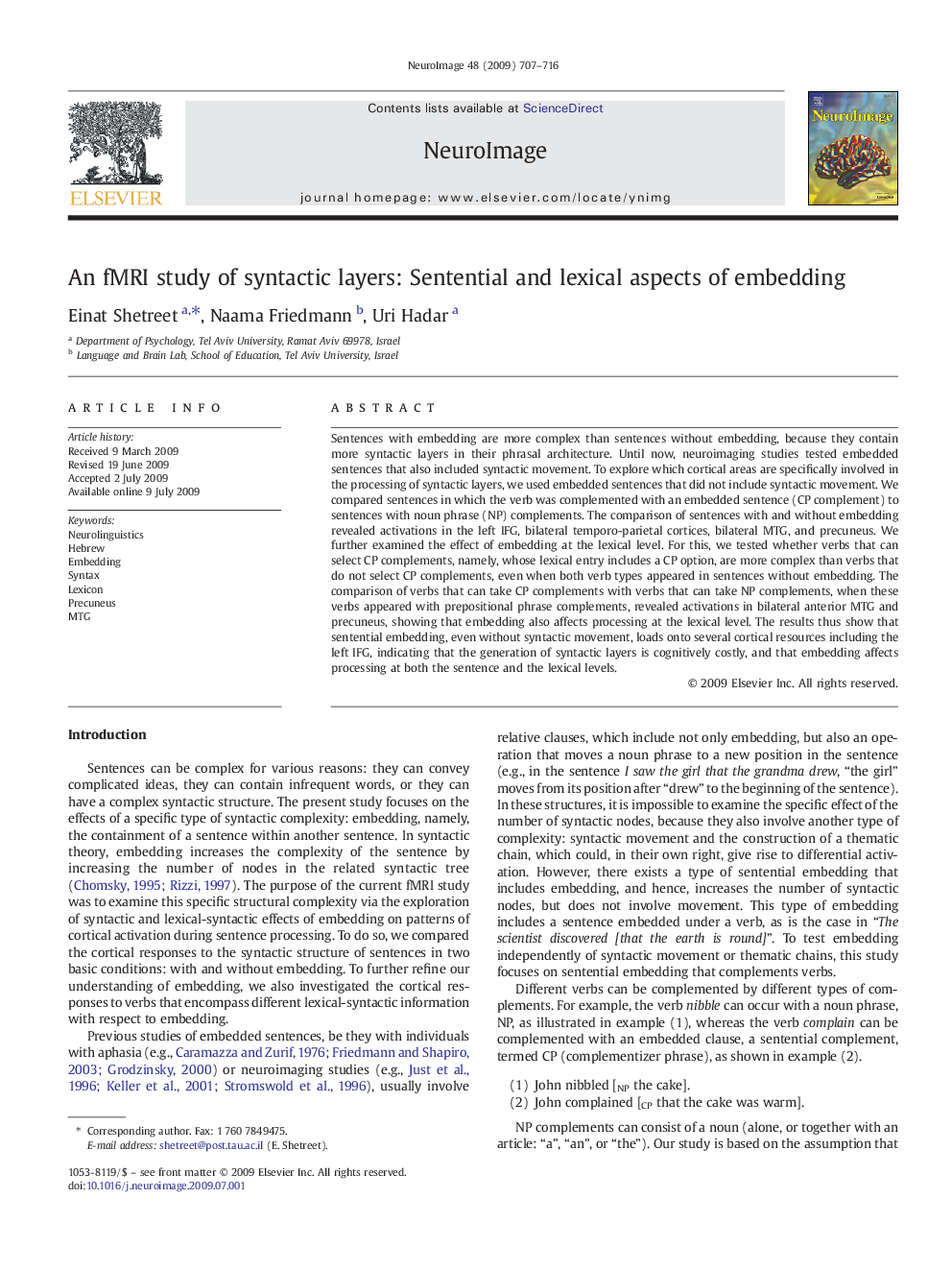 An fMRI study of syntactic layers: Sentential and lexical aspects of embedding