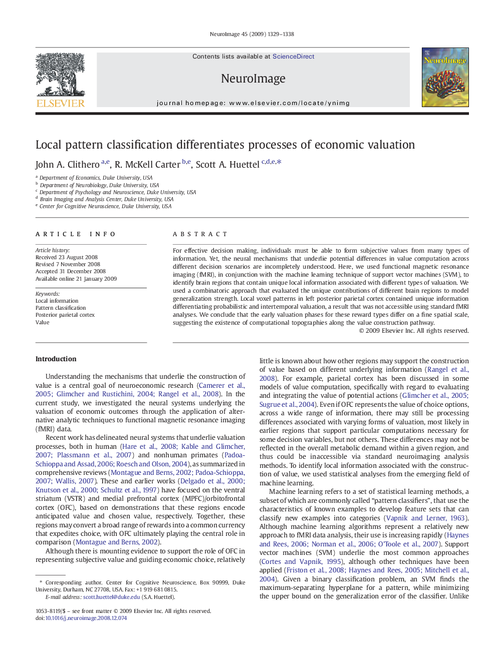 Local pattern classification differentiates processes of economic valuation