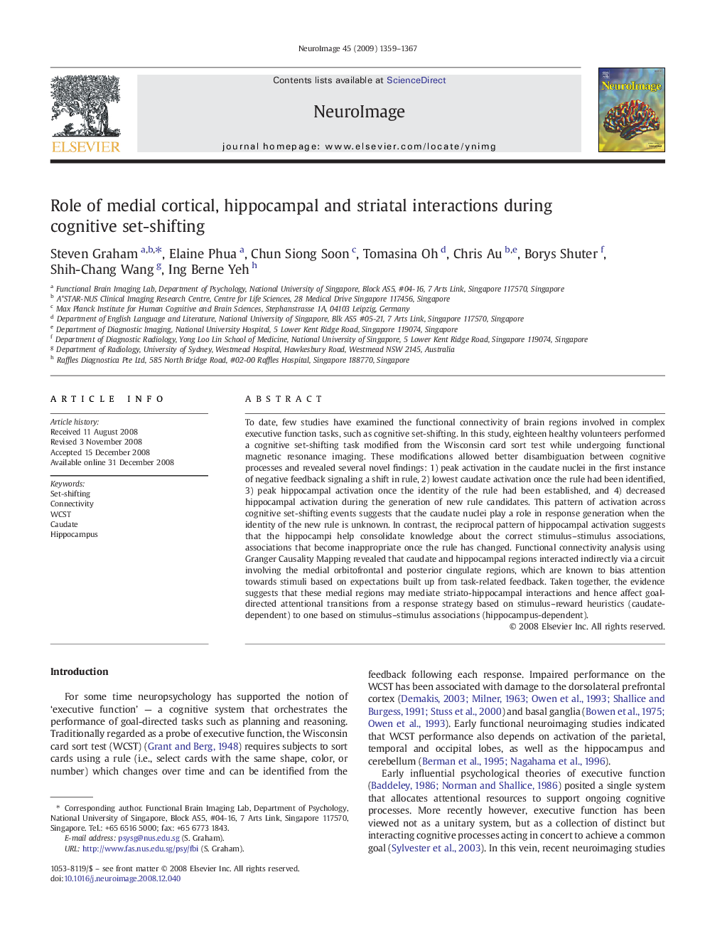 Role of medial cortical, hippocampal and striatal interactions during cognitive set-shifting