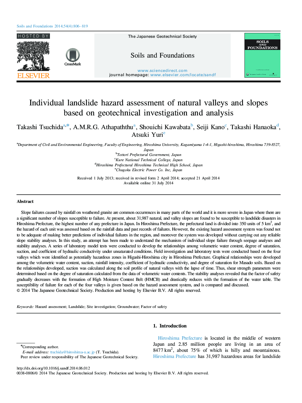 Individual landslide hazard assessment of natural valleys and slopes based on geotechnical investigation and analysis 