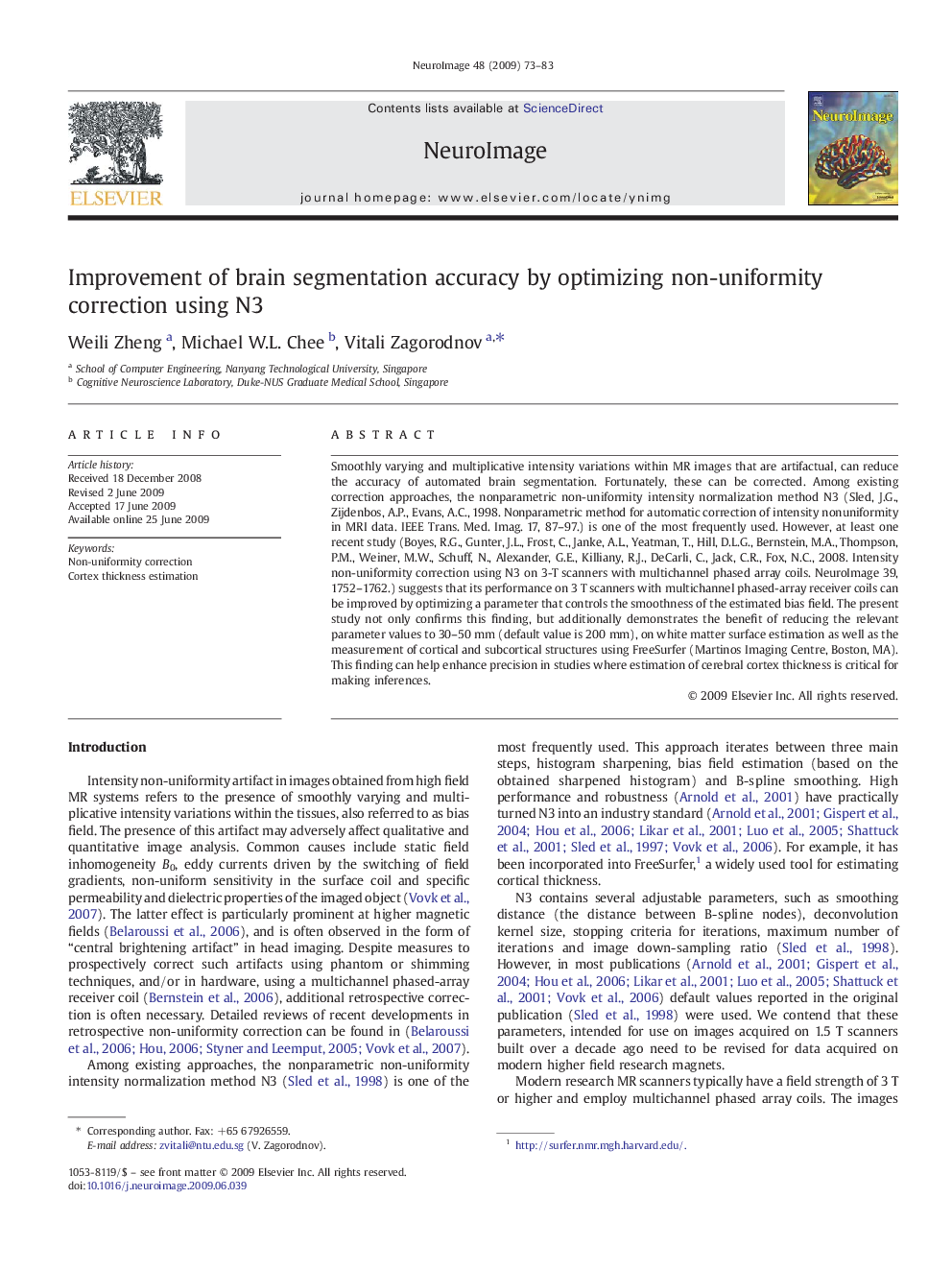 Improvement of brain segmentation accuracy by optimizing non-uniformity correction using N3