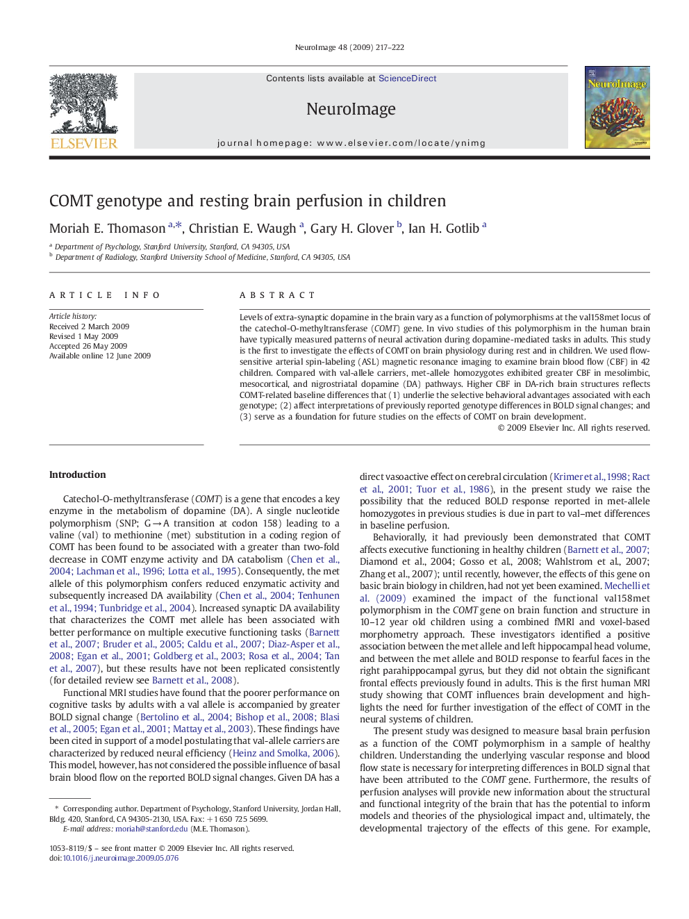 COMT genotype and resting brain perfusion in children