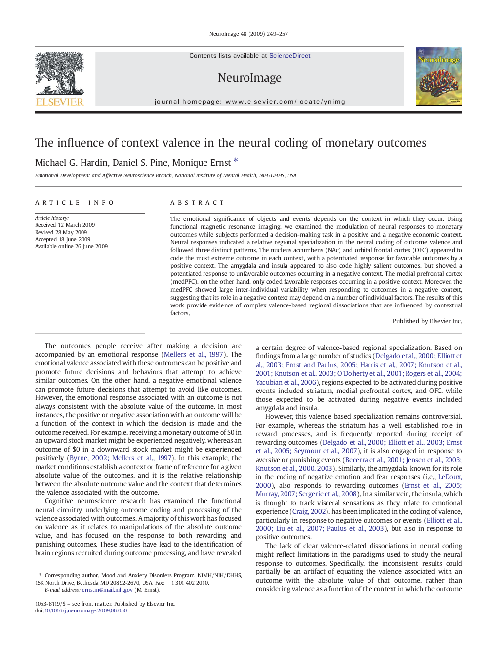 The influence of context valence in the neural coding of monetary outcomes