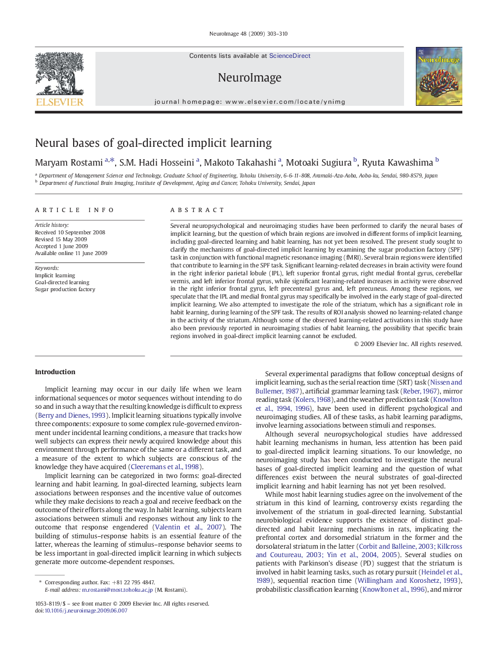 Neural bases of goal-directed implicit learning